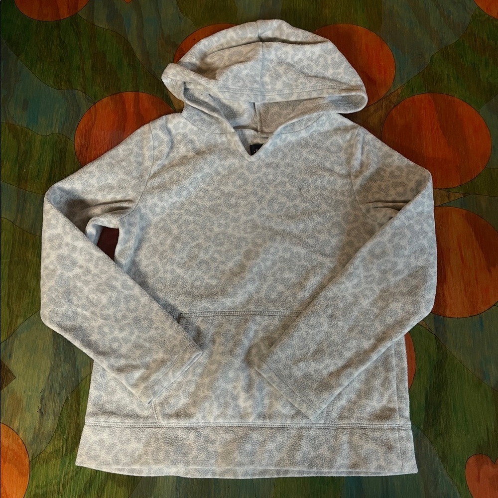 THE CHILDRENS PLACE GIRLS FLEECE PULLOVER HOODIE Leopard Print Sz Med 7/8.